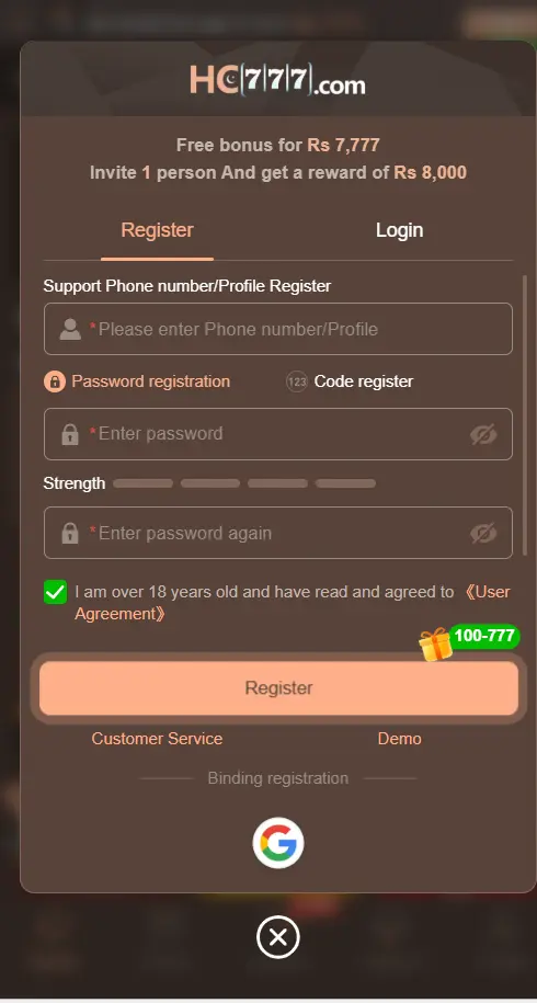 HC777 Game Registration