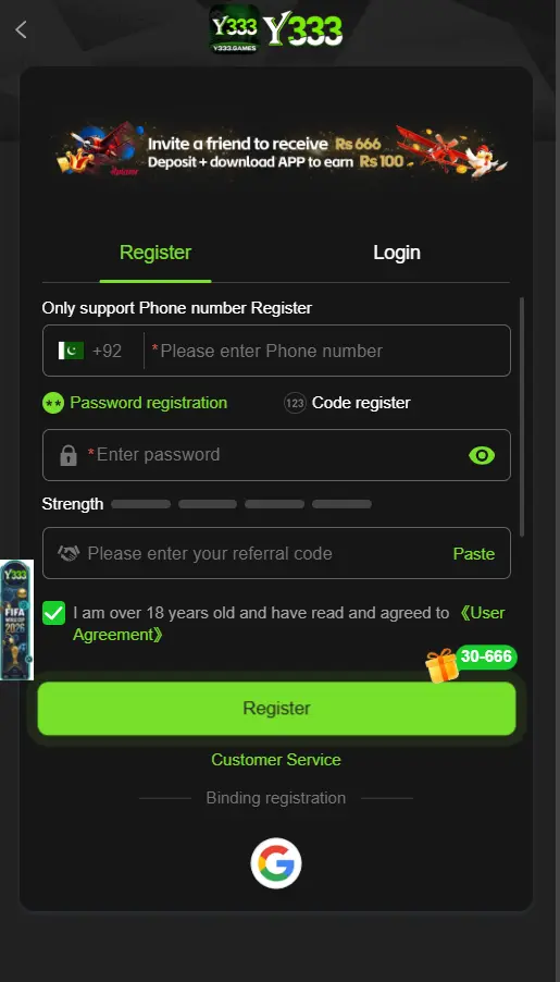 Y333 Game Login And Register